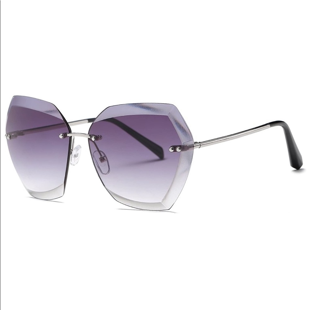 SILVER & GRAY ROUND SUNGLASSES OVERSIZED RIMLESS - Picture 2 of 5
